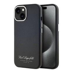 Karl Lagerfeld для iPhone 15 чехол PU Full Wrapped Grained leather & Metal Camera Hard Black