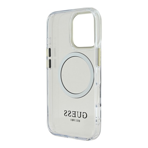 Guess для iPhone 16 Pro Max чехол PC/TPU Metal outline Transparent/Gold (MagSafe)