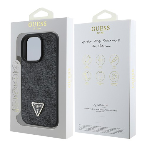 Guess для iPhone 16 Pro чехол PU кожа 4G Triangle Diamond logo Black