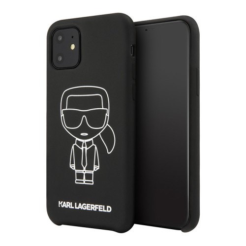 Чехол Karl Lagerfeld Liquid silicone Ikonik outlines Hard для iPhone 11, черный/белый