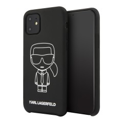 Чехол Karl Lagerfeld Liquid silicone Ikonik outlines Hard для iPhone 11, черный/белый