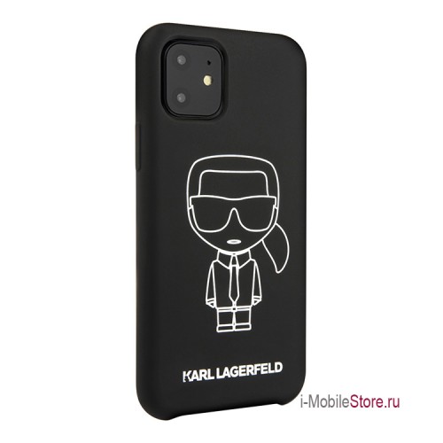 Чехол Karl Lagerfeld Liquid silicone Ikonik outlines Hard для iPhone 11, черный/белый