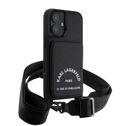 Karl Lagerfeld для iPhone 16 чехол Crossbody cardslot PU Saffiano RSG Hard Black