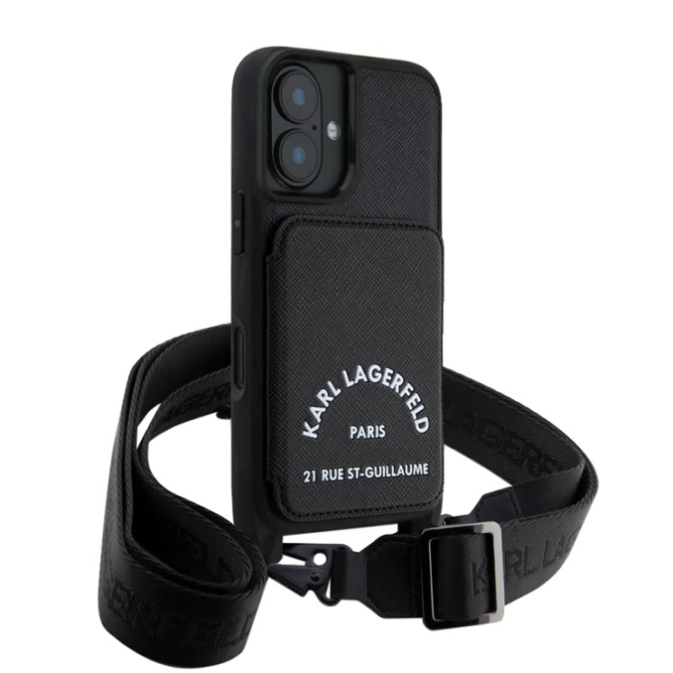 Karl Lagerfeld для iPhone 16 чехол Crossbody cardslot PU Saffiano RSG Hard Black