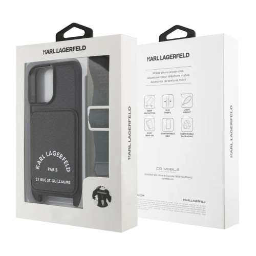 Karl Lagerfeld для iPhone 16 чехол Crossbody cardslot PU Saffiano RSG Hard Black