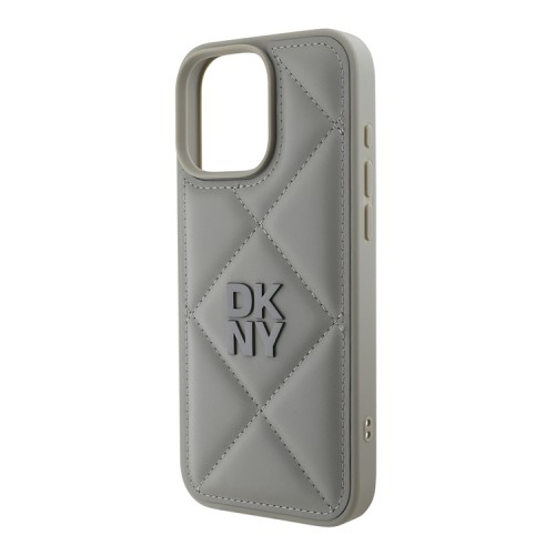DKNY для iPhone 16 Pro Max чехол PU Quilted Stack metal logo Hard Grey