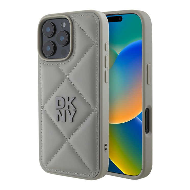 DKNY для iPhone 16 Pro Max чехол PU Quilted Stack metal logo Hard Grey