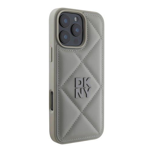 DKNY для iPhone 16 Pro Max чехол PU Quilted Stack metal logo Hard Grey