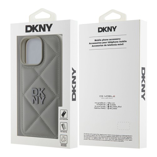 DKNY для iPhone 16 Pro Max чехол PU Quilted Stack metal logo Hard Grey
