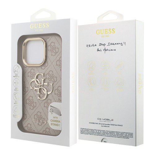 Guess для iPhone 16 Pro Max чехол PU 4G Big metal logo and Camera Stand Hard Pink