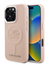 Karl Lagerfeld для iPhone 16 Pro Max чехол PU Initials & Metal logo Hard Pink (MagSafe)