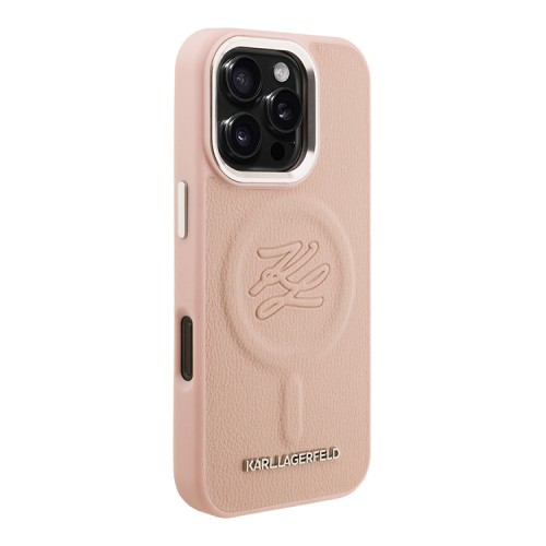 Karl Lagerfeld для iPhone 16 Pro Max чехол PU Initials & Metal logo Hard Pink (MagSafe)