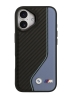 BMW для iPhone 17 чехол M-series PU Carbon/Smooth Metal logo Hard Black/Blue (MagSafe)