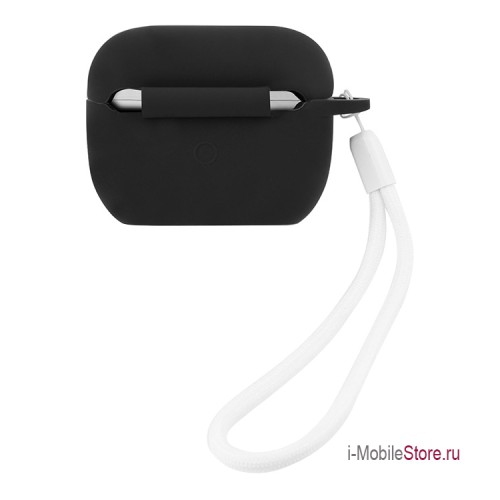 Чехол Guess Silicone case Script logo with cord для Airpods Pro, черный/белый