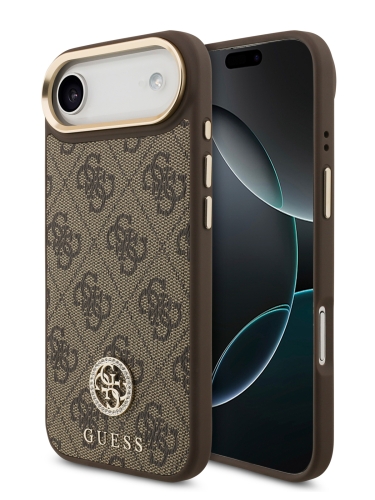 Guess для iPhone Air чехол PU 4G Diamond metal logo Gold camera Hard Brown (MagSafe)