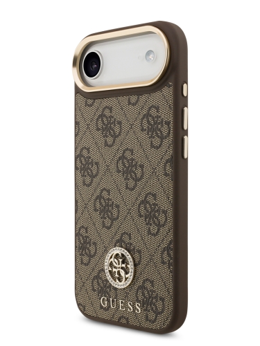 Guess для iPhone Air чехол PU 4G Diamond metal logo Gold camera Hard Brown (MagSafe)