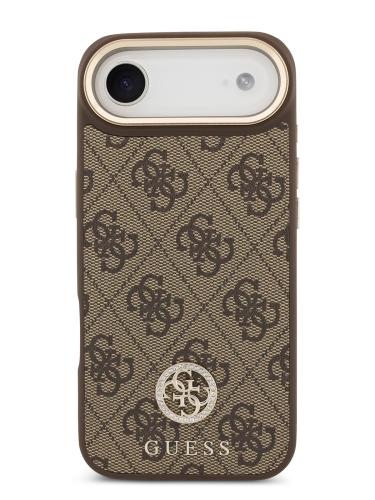 Guess для iPhone Air чехол PU 4G Diamond metal logo Gold camera Hard Brown (MagSafe)