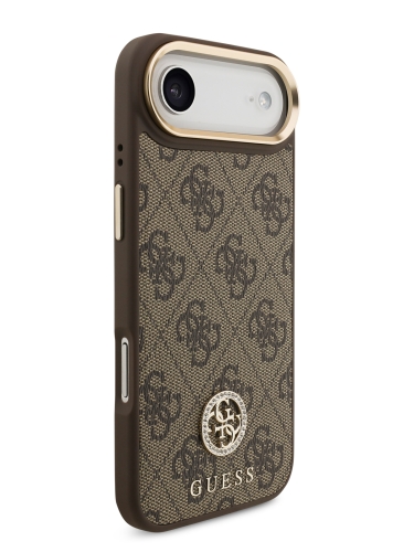 Guess для iPhone Air чехол PU 4G Diamond metal logo Gold camera Hard Brown (MagSafe)