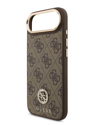 Guess для iPhone Air чехол PU 4G Diamond metal logo Gold camera Hard Brown (MagSafe)