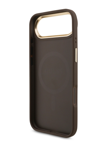 Guess для iPhone Air чехол PU 4G Diamond metal logo Gold camera Hard Brown (MagSafe)