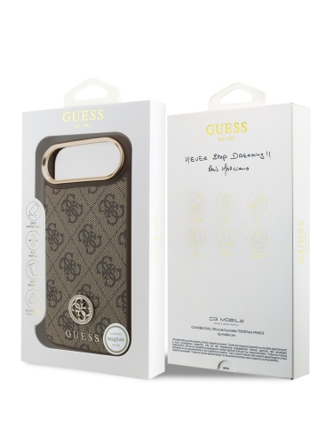 Guess для iPhone Air чехол PU 4G Diamond metal logo Gold camera Hard Brown (MagSafe)