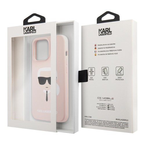 Чехол Karl Lagerfeld Liquid silicone Karl's Head Hard для iPhone 13 Pro, розовый