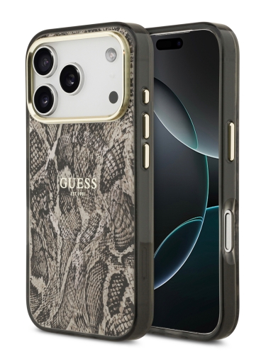 Guess для iPhone 17 Pro Max чехол IML Phyton Metal Cam Hard Brown (MagSafe)
