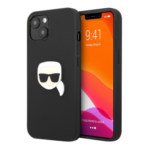 Чехол Karl Lagerfeld Karl's head Patch (metal) Hard для iPhone 13, черный