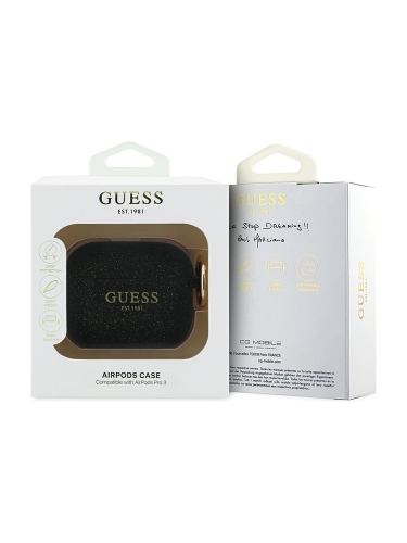 Guess для Airpods Pro 3  чехол Silicone with ring Glitter/Black