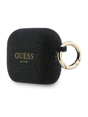 Guess для Airpods Pro 3  чехол Silicone with ring Glitter/Black