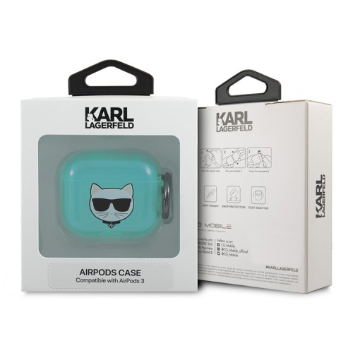 Чехол Karl Lagerfeld TPU FLUO with ring Choupette Transparent для Airpods 3 (2021), голубой
