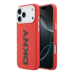 DKNY для iPhone 17 Pro Max чехол PU Full Wrapped leather Verical logo Metal Cam Hard Red (MagSafe)
