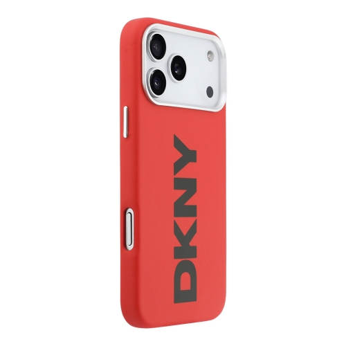 DKNY для iPhone 17 Pro Max чехол PU Full Wrapped leather Verical logo Metal Cam Hard Red (MagSafe)