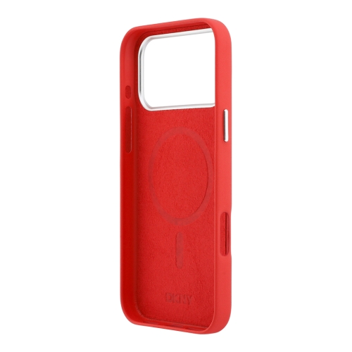 DKNY для iPhone 17 Pro Max чехол PU Full Wrapped leather Verical logo Metal Cam Hard Red (MagSafe)