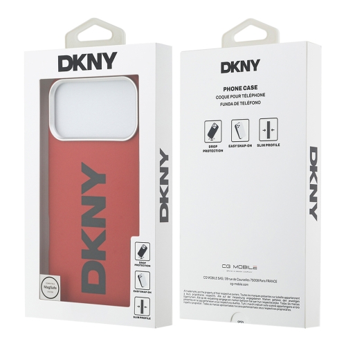 DKNY для iPhone 17 Pro Max чехол PU Full Wrapped leather Verical logo Metal Cam Hard Red (MagSafe)