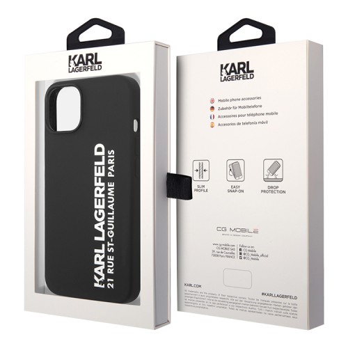 Чехол Lagerfeld Liquid silicone Elongated RSG logo Hard для iPhone 14, черный