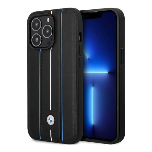 Кожаный чехол BMW Signature Leather Hot stamp lines Hard для iPhone 14 Pro, черный