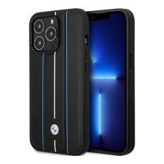 Кожаный чехол BMW Signature Leather Hot stamp lines Hard для iPhone 14 Pro, черный