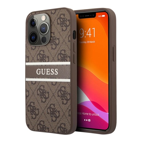 Чехол Guess 4G Stripe printed logo Hard для iPhone 14 Pro Max, коричневый