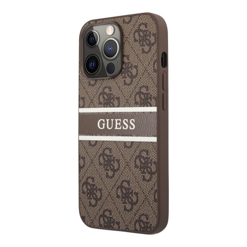 Чехол Guess 4G Stripe printed logo Hard для iPhone 14 Pro Max, коричневый