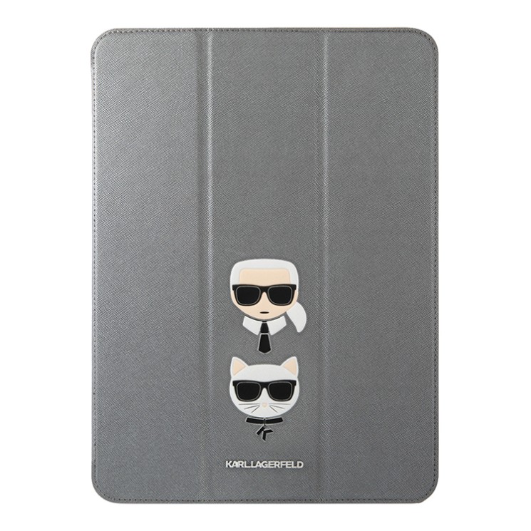 Чехол Lagerfeld PU Saffiano Karl & Choupette heads Folio для iPad Pro 12.9 (2020/21), серебристый