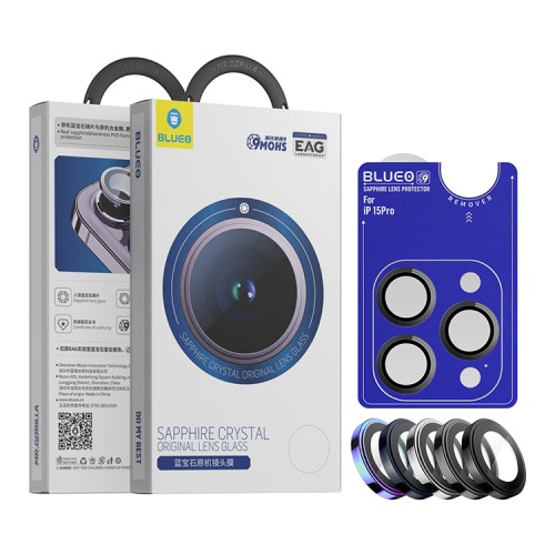 BlueO стекло для iPhone 15 Pro Camera Lens SAPPHIRE metal armored 3 шт. Silver (+install)