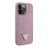 Guess для iPhone 15 Pro Max чехол Diamond Rhinestone Triangle metal logo Hard Pink