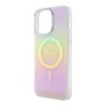 Guess для iPhone 15 Pro чехол PC/TPU Script printed logo Hard Iridescent Pink (MagSafe)