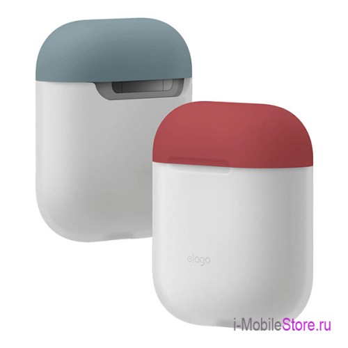 Чехол Elago Silicone DUO для AirPods 1/2, прозрачный с крышками Rose и Coral Blue