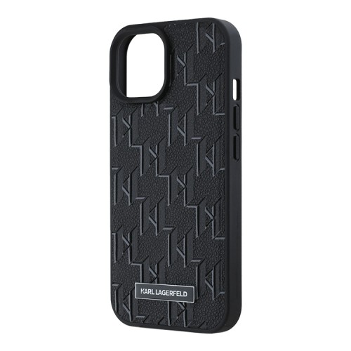 Karl Lagerfeld для iPhone 15 чехол PU Monogram & Metal Camera frame Hard Black (MagSafe)