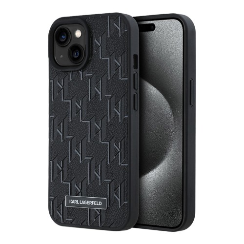 Karl Lagerfeld для iPhone 15 чехол PU Monogram & Metal Camera frame Hard Black (MagSafe)