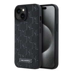 Karl Lagerfeld для iPhone 15 чехол PU Monogram &amp; Metal Camera frame Hard Black (MagSafe)