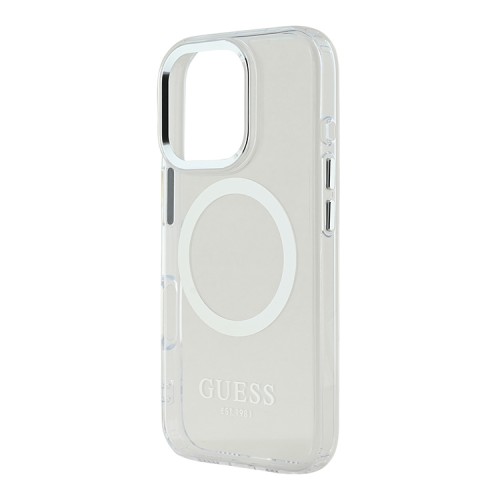 Guess для iPhone 16 Pro Max чехол PC/TPU Metal outline Transparent/Silver (MagSafe)