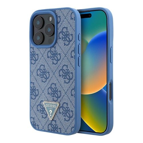Guess для iPhone 16 Pro чехол PU кожа 4G Triangle Diamond logo Blue